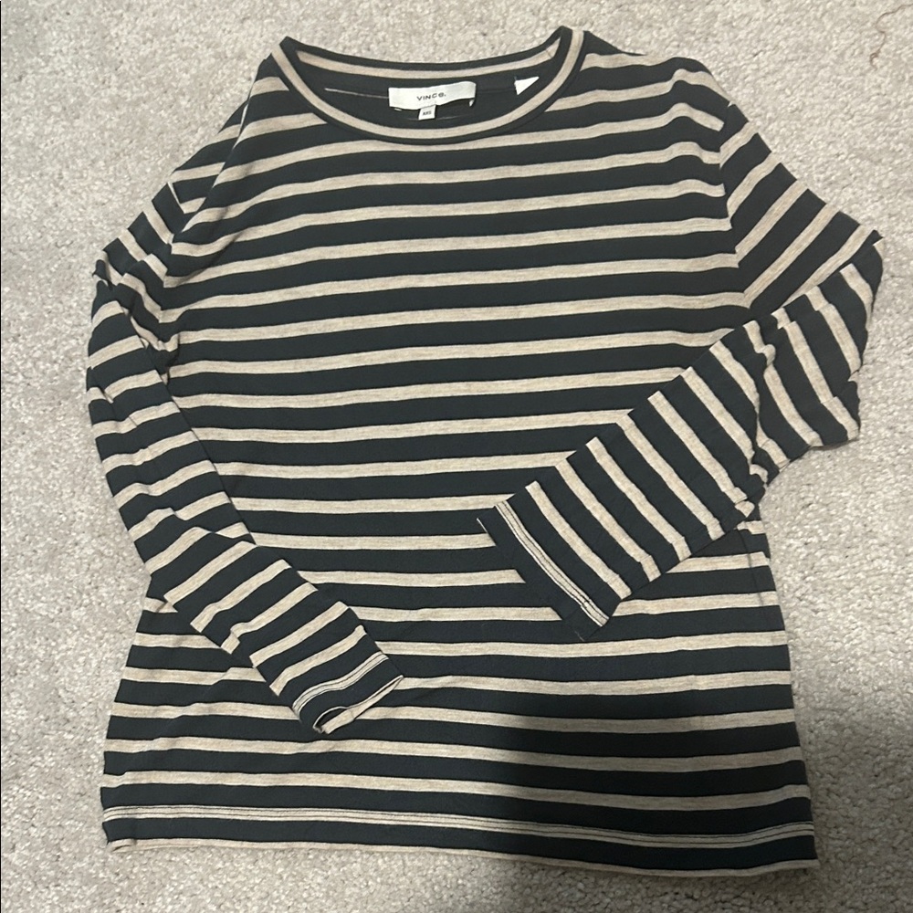 Vince Green & Cream Striped Long-Sleeve Crewneck Top